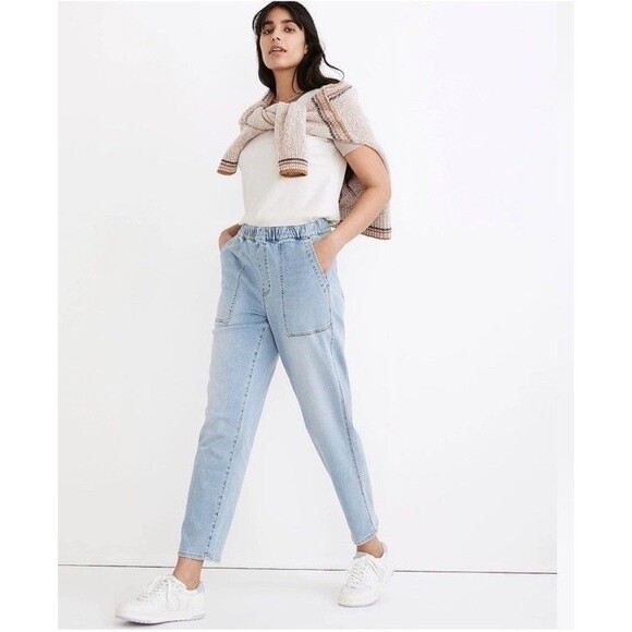 Madewell Pull-On Relaxed Jeans Womens XL Blue High Rise Light Wash Bellview - Picture 1 of 14